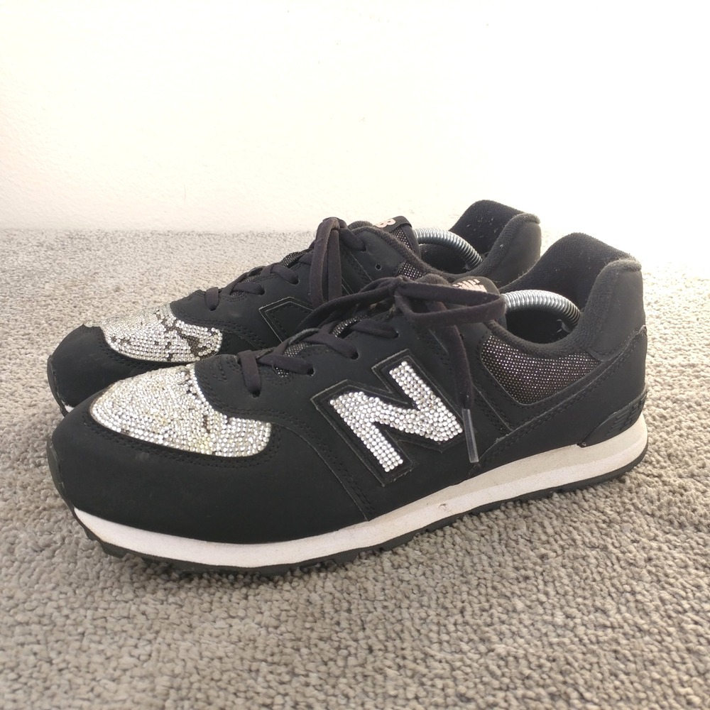 New Balance 574 Big Kids Girls Size 7 Shoes Black Silver Rhinestone GC574FB2